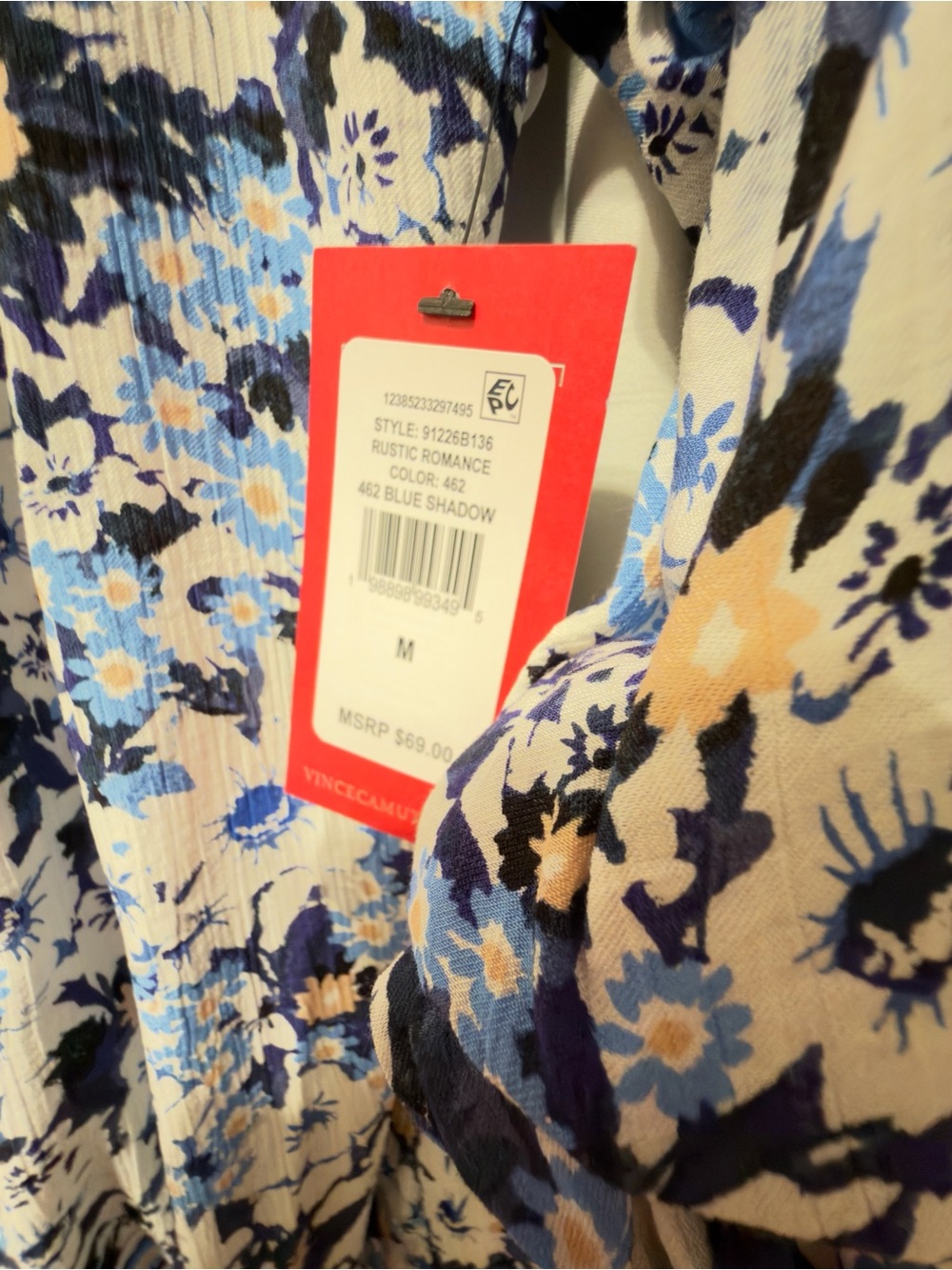 Vince Camuto Off Shoulder Bubble Sleeve Side Tie Blouse, size M, Blue Shadow NWT - Picture 8 of 14